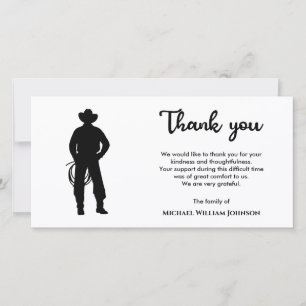 Tarjeta De Agradecimiento Funeral Memorial Lasso De Cowboy Negro Y Blanco