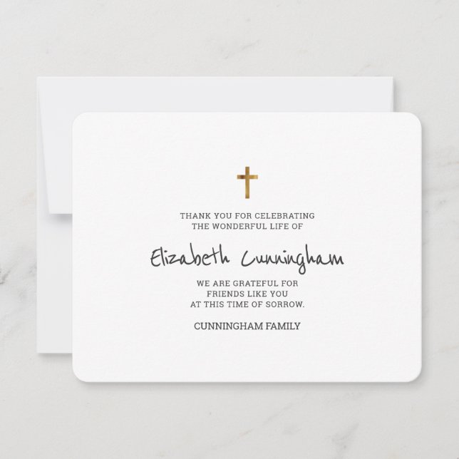 Tarjeta De Agradecimiento Funeral Memorial Moderno Simple Cruz de Oro (Anverso)