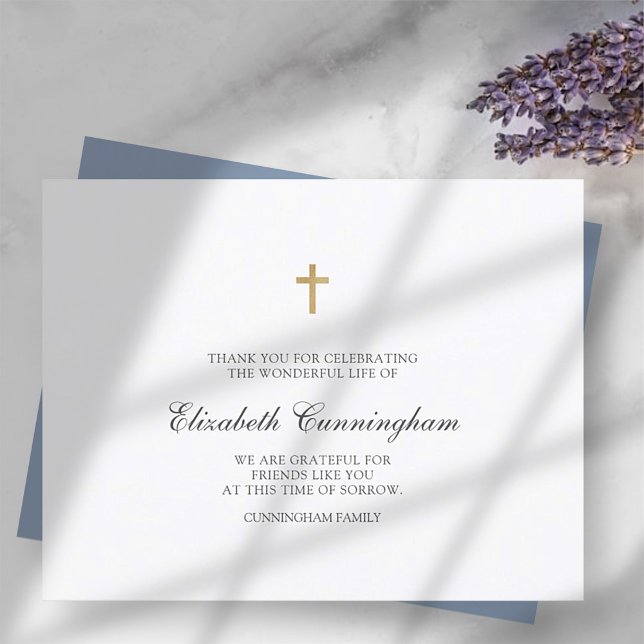 Tarjeta De Agradecimiento Funeral Memorial Moderno Simple Cruz de Oro (Subido por el creador)