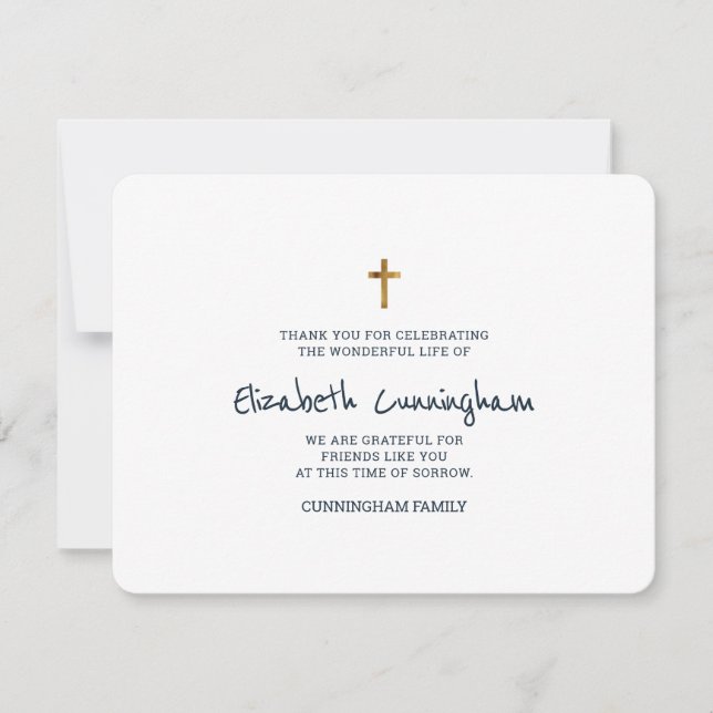 Tarjeta De Agradecimiento Funeral Memorial Moderno Simple Cruz de Oro (Anverso)