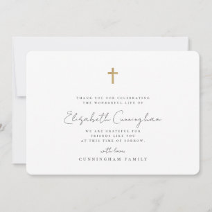 Tarjeta De Agradecimiento Funeral Memorial Moderno Simple Faux Gold Cross