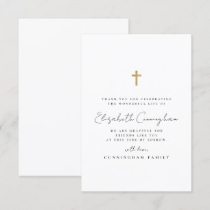 Tarjeta De Agradecimiento Funeral Memorial Moderno Simple Faux Gold Cross