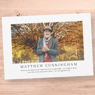 Tarjeta De Agradecimiento Funeral Memorial Para Él   Elegante Foto Moderna