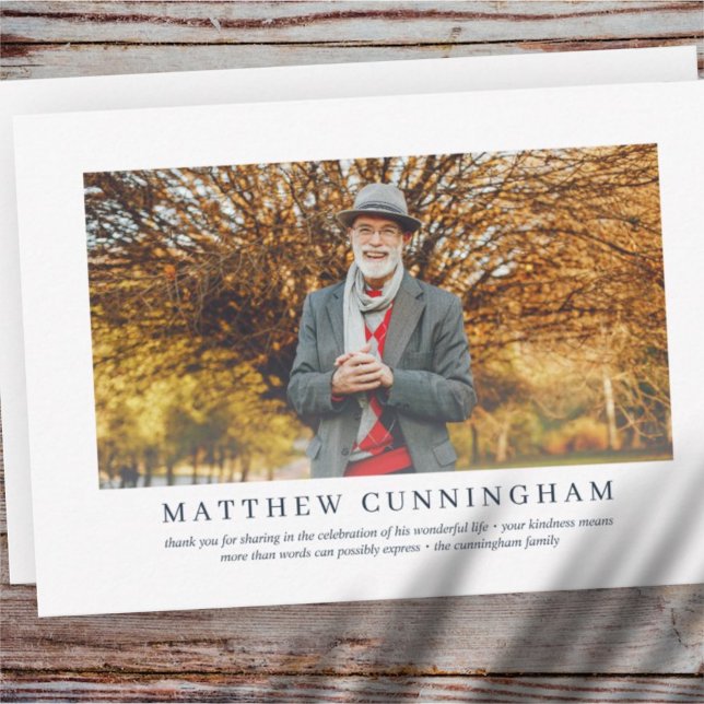 Tarjeta De Agradecimiento Funeral Memorial Para Él | Elegante Foto Moderna (Subido por el creador)