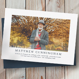 Tarjeta De Agradecimiento Funeral Memorial Para Él | Elegante Foto Moderna