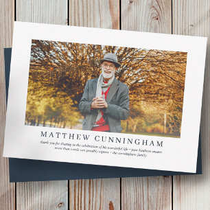 Tarjeta De Agradecimiento Funeral Memorial Para Él   Elegante Foto Moderna