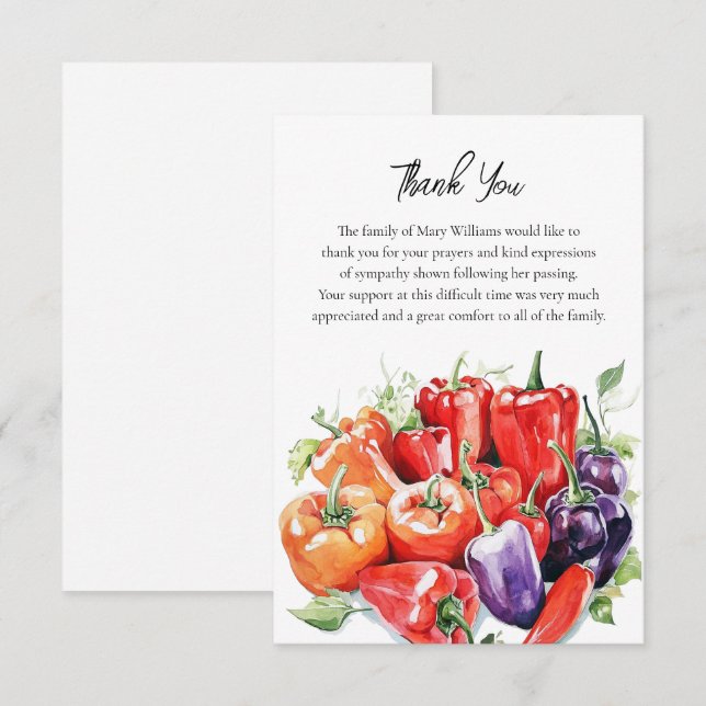 Tarjeta De Agradecimiento Funeral Memorial Pepper Thank You Note Card (Anverso / Reverso)