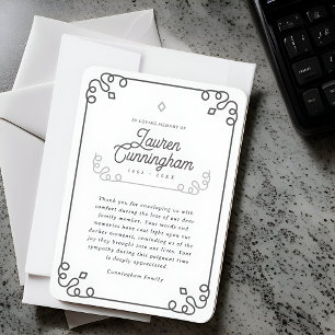 Tarjeta De Agradecimiento Funeral Minimalista Simple Moderno Blanco y Negro