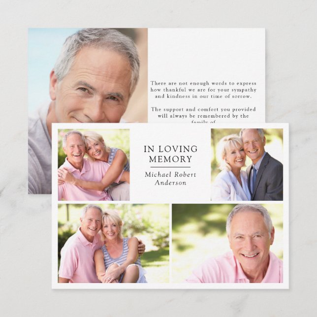 Tarjeta De Agradecimiento Funeral moderno de 5 Collages de fotos (Anverso / Reverso)