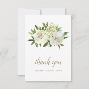 Tarjeta De Agradecimiento Funeral moderno elegante floral blanco dorado