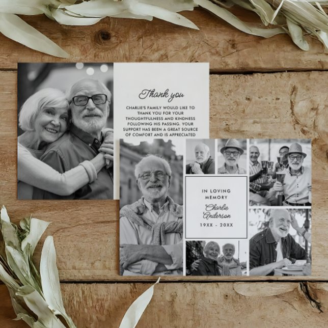 Tarjeta De Agradecimiento Funeral moderno/Memorial 6-Collage de fotos (Subido por el creador)