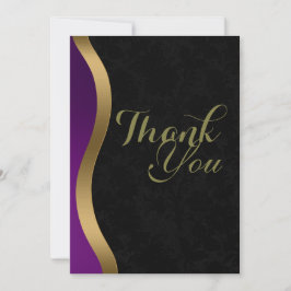 Tarjeta De Agradecimiento Funeral negro elegante dorado púrpura
