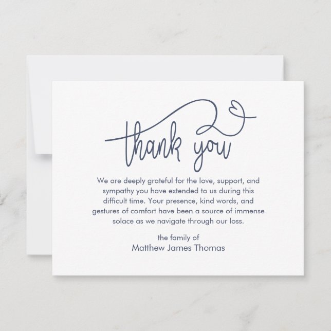 Tarjeta De Agradecimiento Funeral Note Thank you Bereavement blue (Anverso)