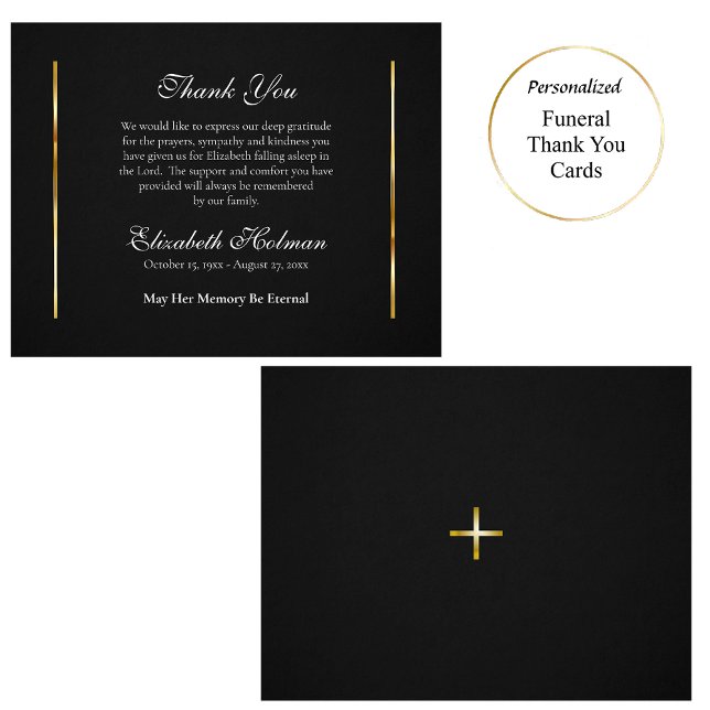 Tarjeta De Agradecimiento Funeral Ortodoxo Clásico Negro y Oro (Subido por el creador)