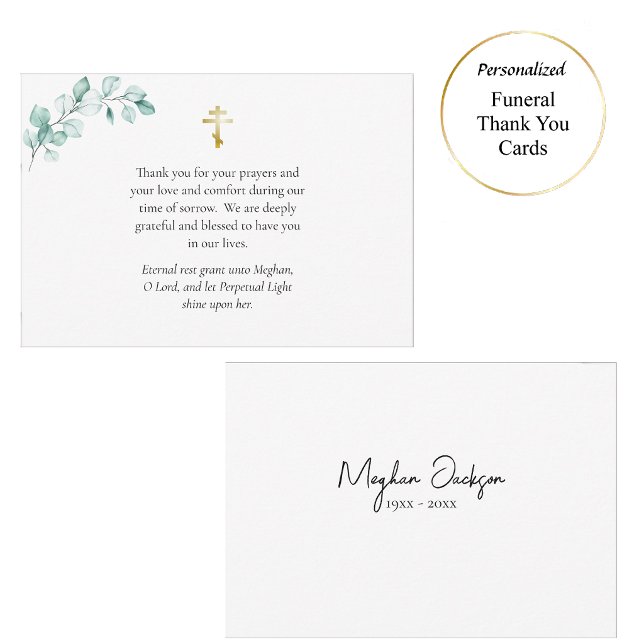 Tarjeta De Agradecimiento Funeral Ortodoxo con Verdor de Eucalipto Simple (Subido por el creador)