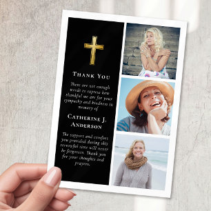 Tarjeta De Agradecimiento Funeral para la simpatía de la Cruz de Oro Negro m