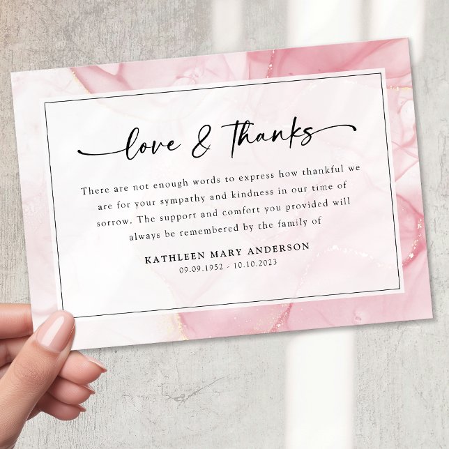 Tarjeta De Agradecimiento Funeral para la simpatía por guión de mármol rosa (Subido por el creador)