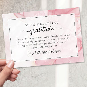 Tarjeta De Agradecimiento Funeral para la simpatía por guión de mármol rosa