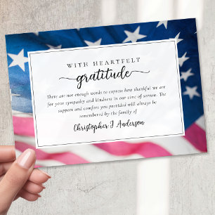 Tarjeta De Agradecimiento Funeral patriótico de la bandera estadounidense