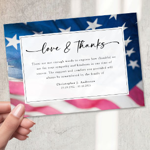 Tarjeta De Agradecimiento Funeral patriótico de la bandera estadounidense