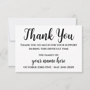 Tarjeta De Agradecimiento Funeral personalizado Gracias Notecards