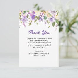 Tarjeta De Agradecimiento Funeral Purple Floral Gracias