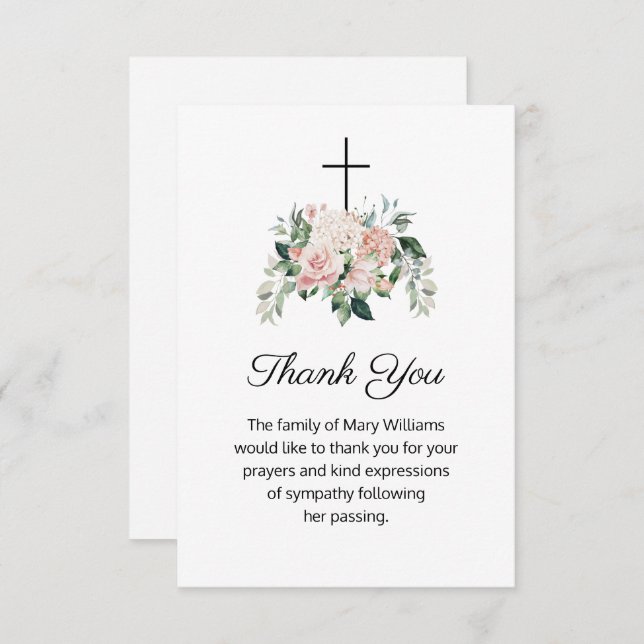 Tarjeta De Agradecimiento Funeral religioso cristiano floral gracias (Anverso / Reverso)