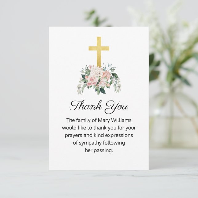 Tarjeta De Agradecimiento Funeral Religioso Cristiano Floral Gracias (Anverso de pie)