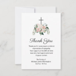 Tarjeta De Agradecimiento Funeral religioso cristiano rosado floral gracias