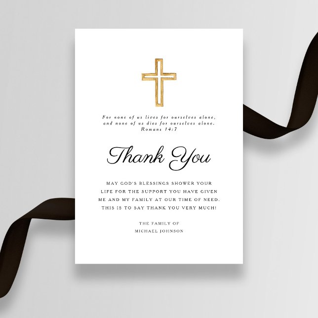 Tarjeta De Agradecimiento Funeral religioso cruzado (Religious Cross Funeral Thank You Card)