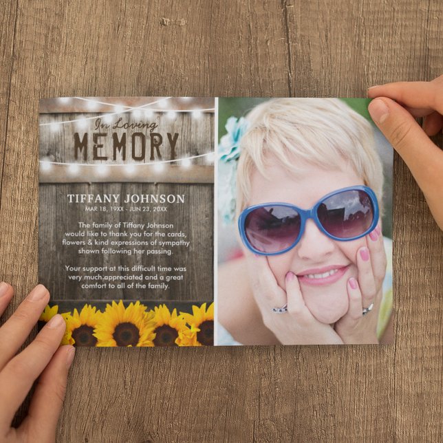 Tarjeta De Agradecimiento Funeral Rustic Sunflowers Gracias (Subido por el creador)