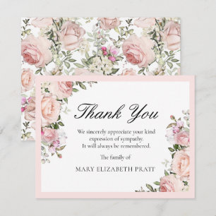 Tarjeta De Agradecimiento Funeral Rústico Floral Rosa Rosa