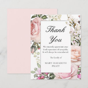 Tarjeta De Agradecimiento Funeral Rústico Floral Rosa Rosa