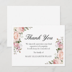 Tarjeta De Agradecimiento Funeral Rústico Floral Rosa Rosa
