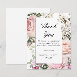 Tarjeta De Agradecimiento Funeral Rústico Floral Rosa Rosa
