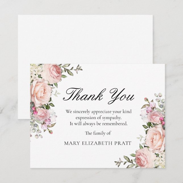 Tarjeta De Agradecimiento Funeral Rústico Floral Rosa Rosa (Anverso / Reverso)