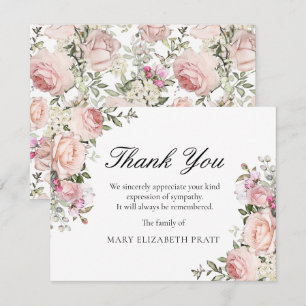 Tarjeta De Agradecimiento Funeral Rústico Floral Rosa Rosa