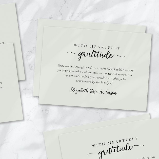 Tarjeta De Agradecimiento Funeral Sage Green Hearfelt Gratitude (Subido por el creador)