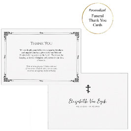 Tarjeta De Agradecimiento Funeral simple de color negro y blanco ortodoxo