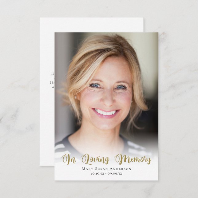 Tarjeta De Agradecimiento Funeral simple de foto 3.5x5 (Anverso / Reverso)
