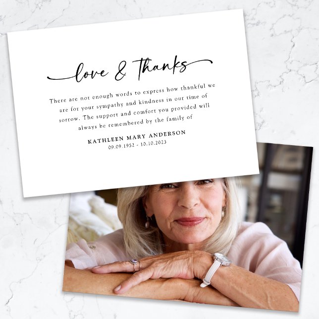 Tarjeta De Agradecimiento Funeral simple de foto manuscrita (Subido por el creador)