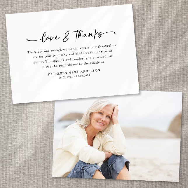 Tarjeta De Agradecimiento Funeral simple de foto manuscrita (Subido por el creador)
