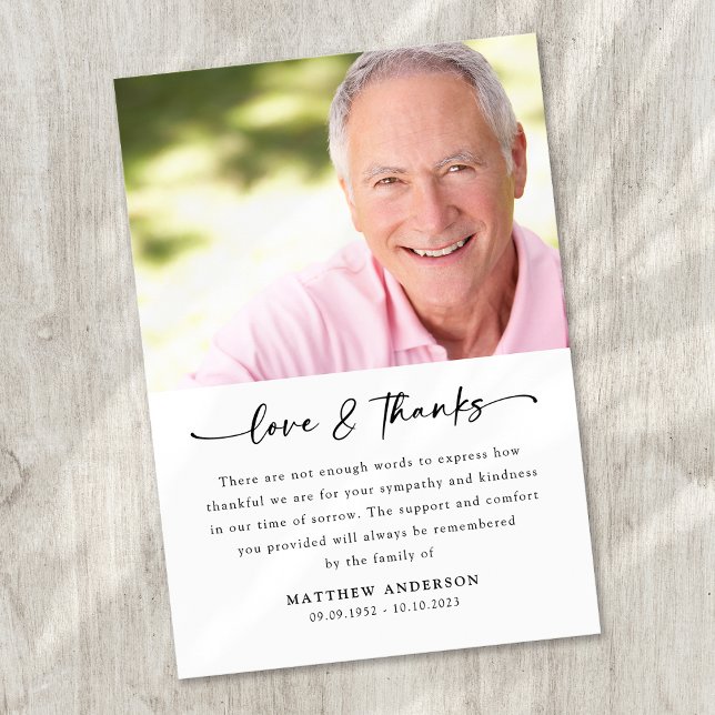 Tarjeta De Agradecimiento Funeral simple de foto manuscrita (Subido por el creador)