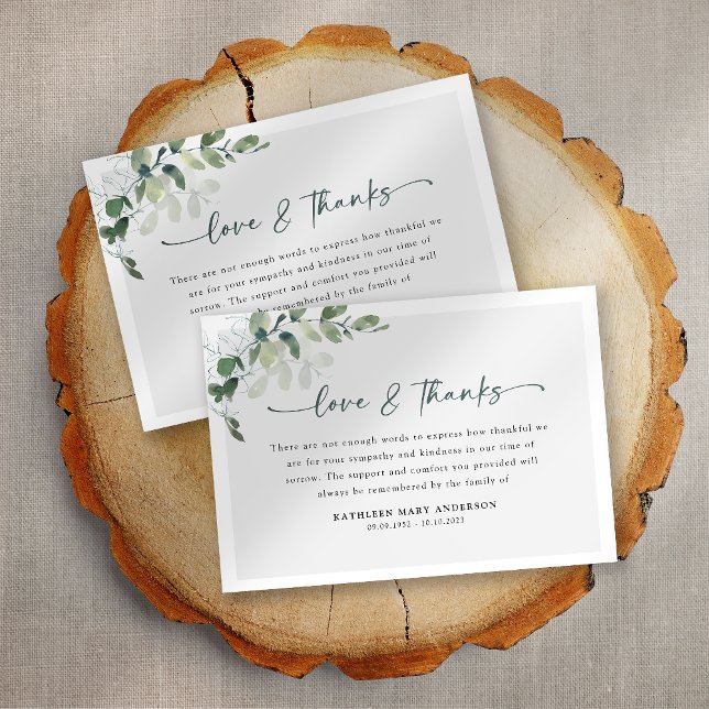 Tarjeta De Agradecimiento Funeral simple de guion Eucalyptus (Subido por el creador)