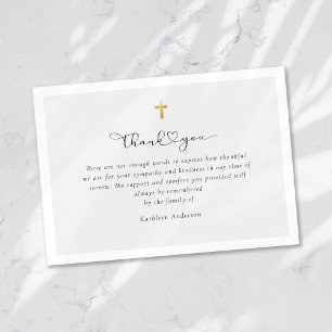 Tarjeta De Agradecimiento Funeral simple de la cruz dorada