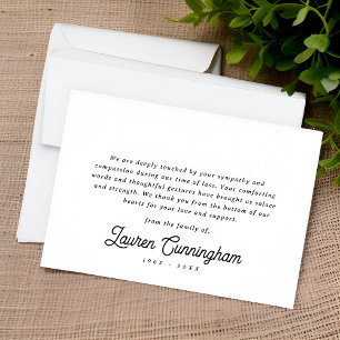 Tarjeta De Agradecimiento Funeral simple Minimalista clásico negro y blanco