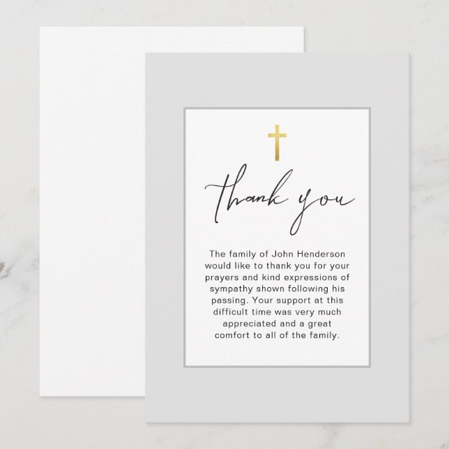 Tarjeta de agradecimiento funeral simple y gris su (Anverso / Reverso)
