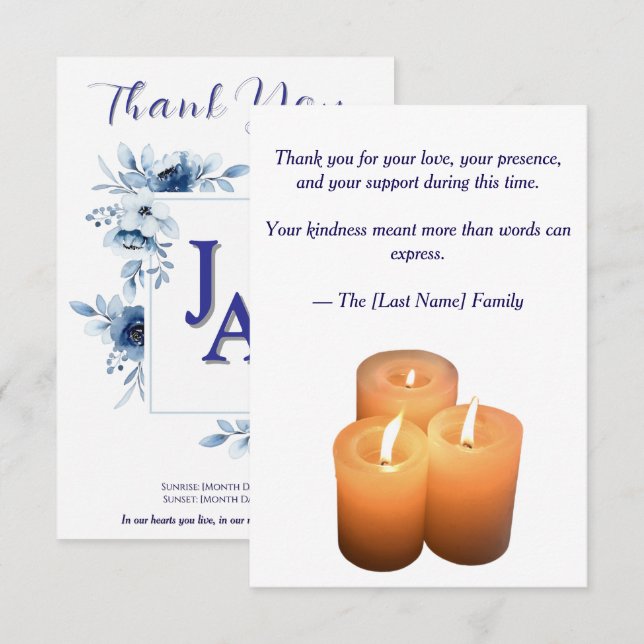 Tarjeta De Agradecimiento Funeral Thank You Card  (Anverso / Reverso)