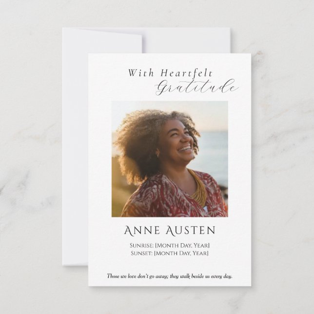 Tarjeta De Agradecimiento Funeral Thank You Card – With Gratitude (Reverso)