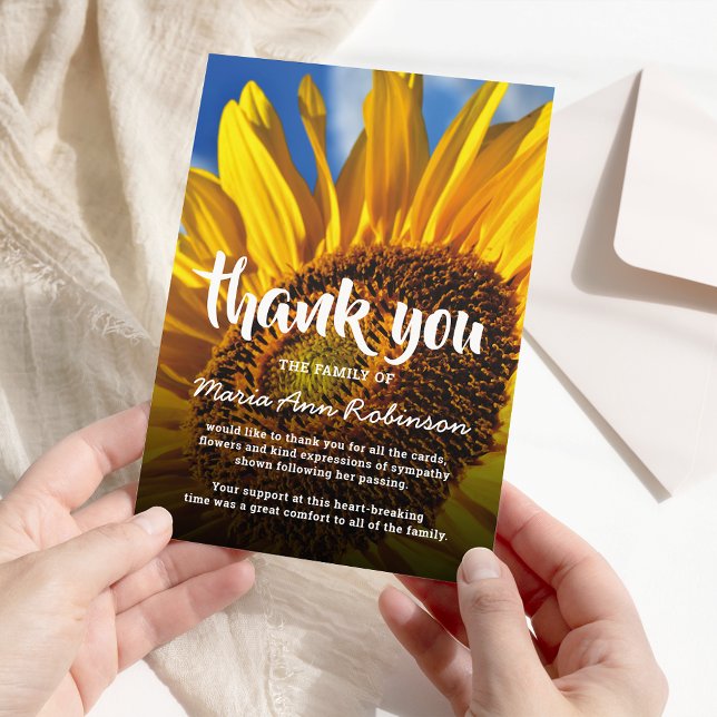 Tarjeta De Agradecimiento Funeral Thank You Note | Vibrant Sunflower (Subido por el creador)